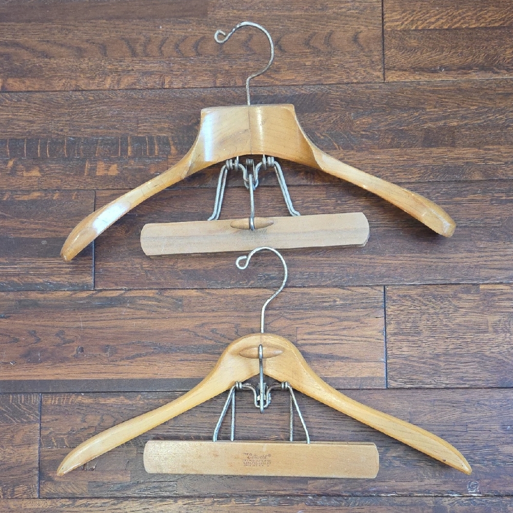 Vintage Wooden Suit Hangers with Metal Clips Jacket Pants Tie